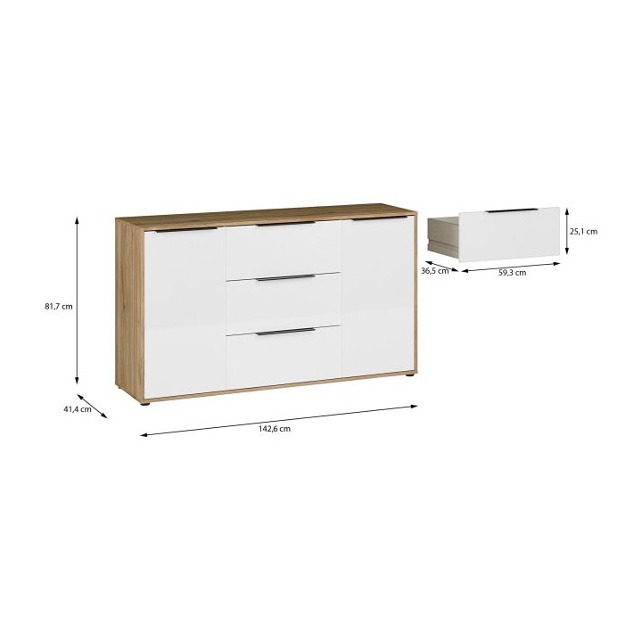 ORKNEY KOMODA 143CM Dąb Mauvella/Biały połysk